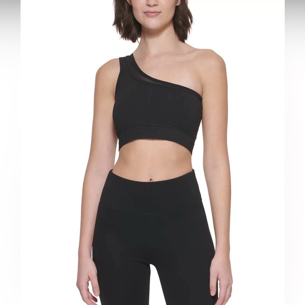 DKNY Black Asymmetrical crop top sports bra Sz Medium